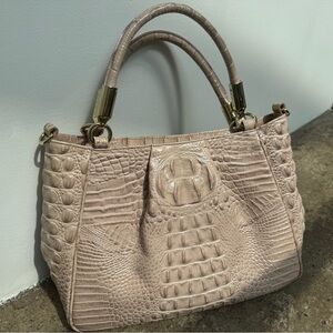 Brahmin Beige Crocodile-Embossed Genuine Leather Handbag